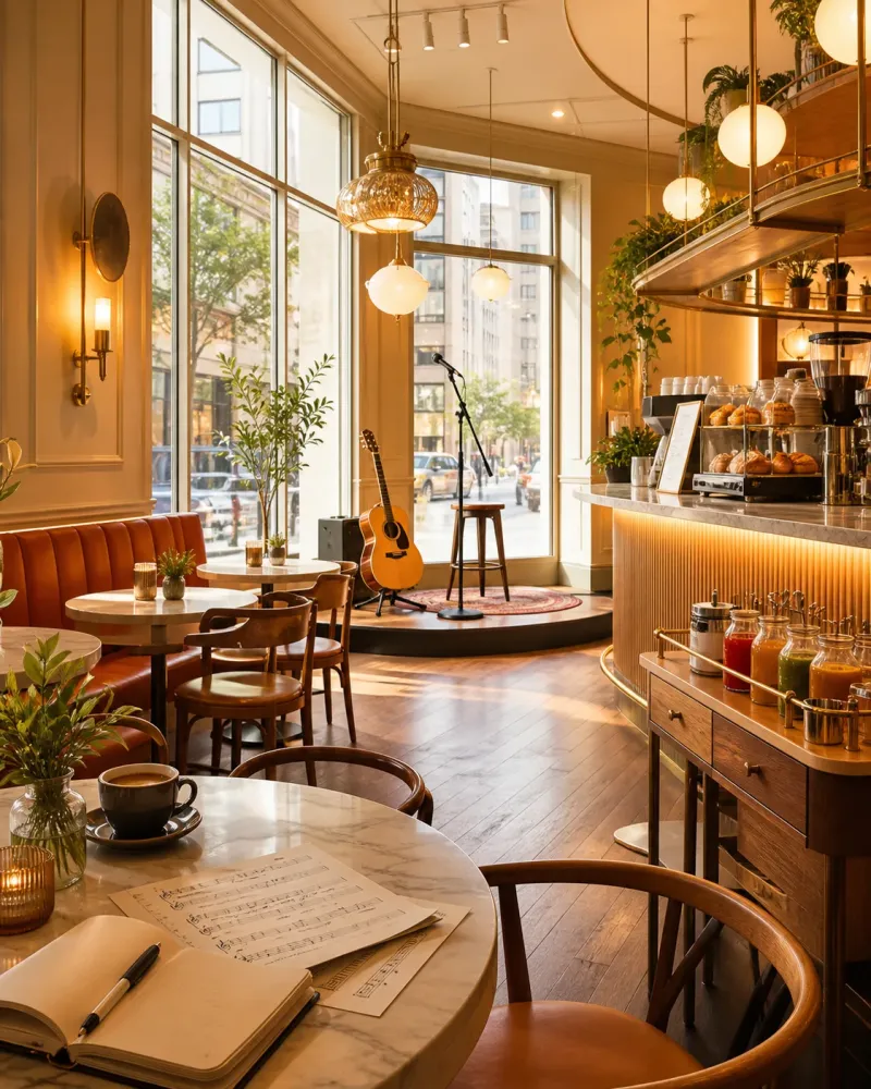 OyPizza, a Jewish-Global cafe across Times Square that is the ensemble's home base